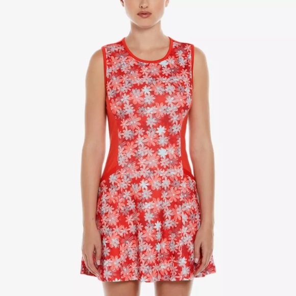 PGA Tour Apparel Playful Red Floral Print Sleeveless Golf Dress Size L EUC - Picture 1 of 7